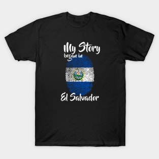 El Salvador Flag Fingerprint My Story DNA Salvadorian T-Shirt